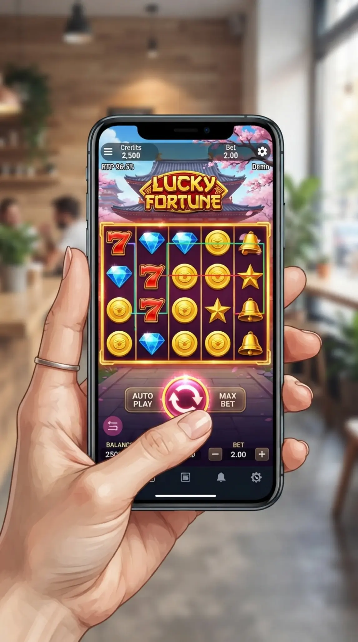 Hrací automat zdarma spustený na mobile