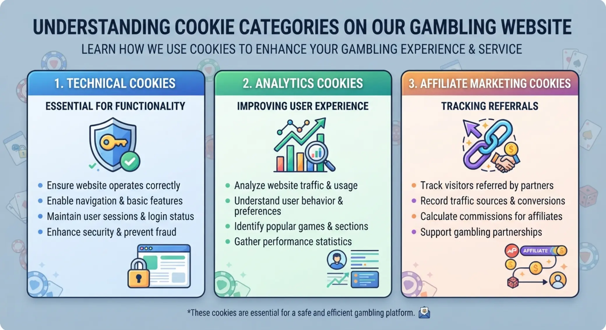 Infografika typov cookies na casino stránke