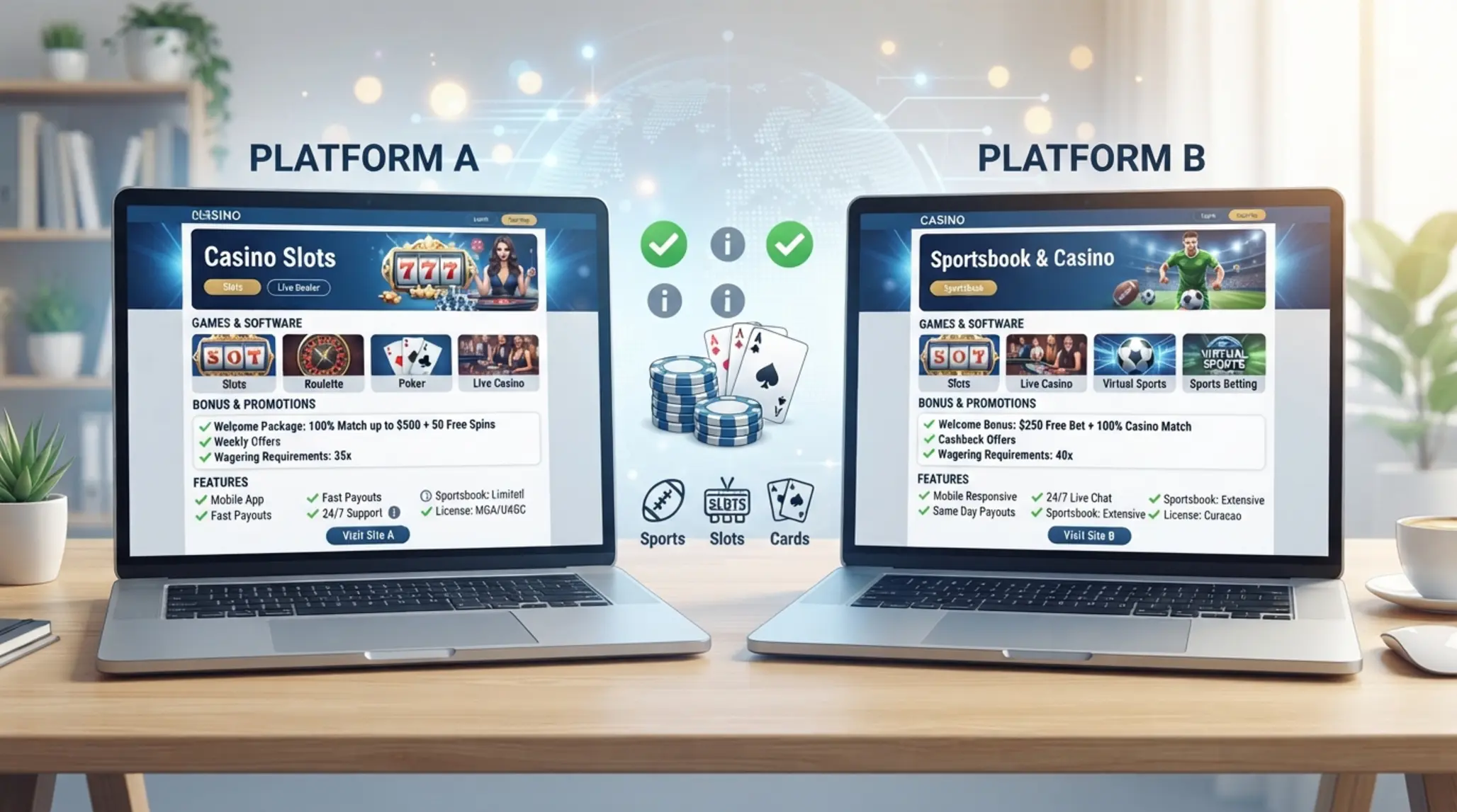 Porovnanie dvoch online kasín na obrazovke
