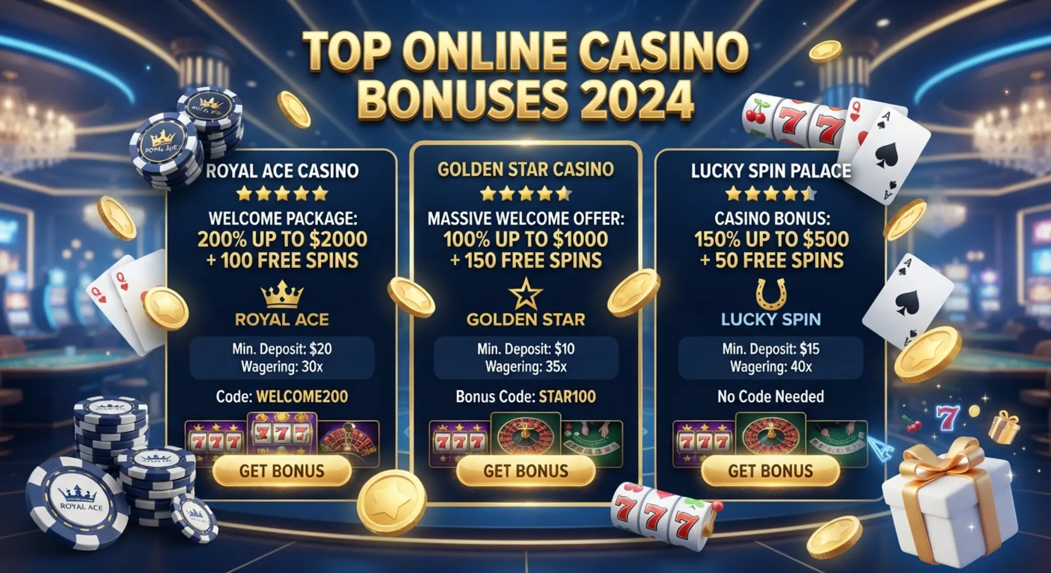 Koláž s výberom najzaujímavejších casino bonusov