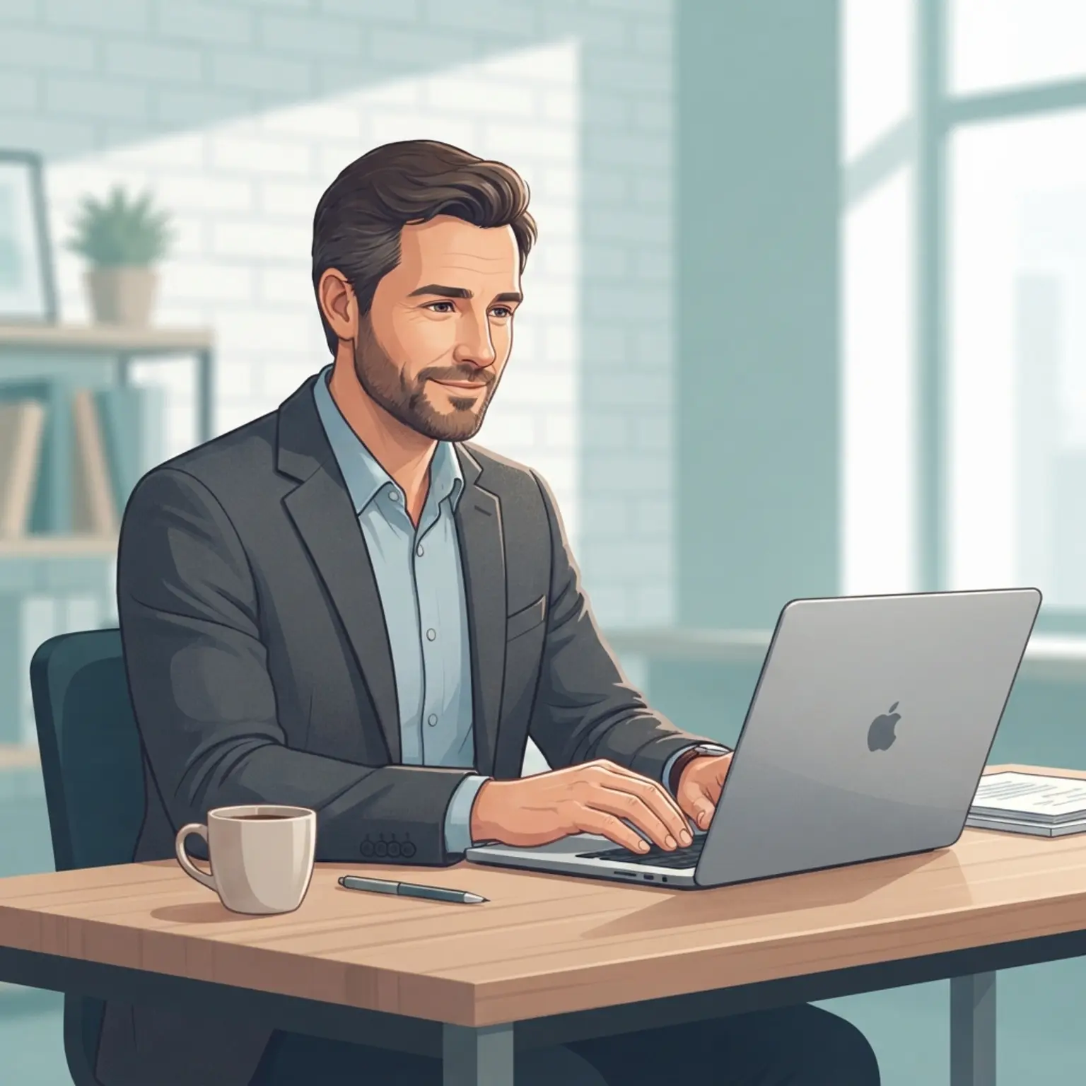Ilustračný autorský avatar pri notebooku
