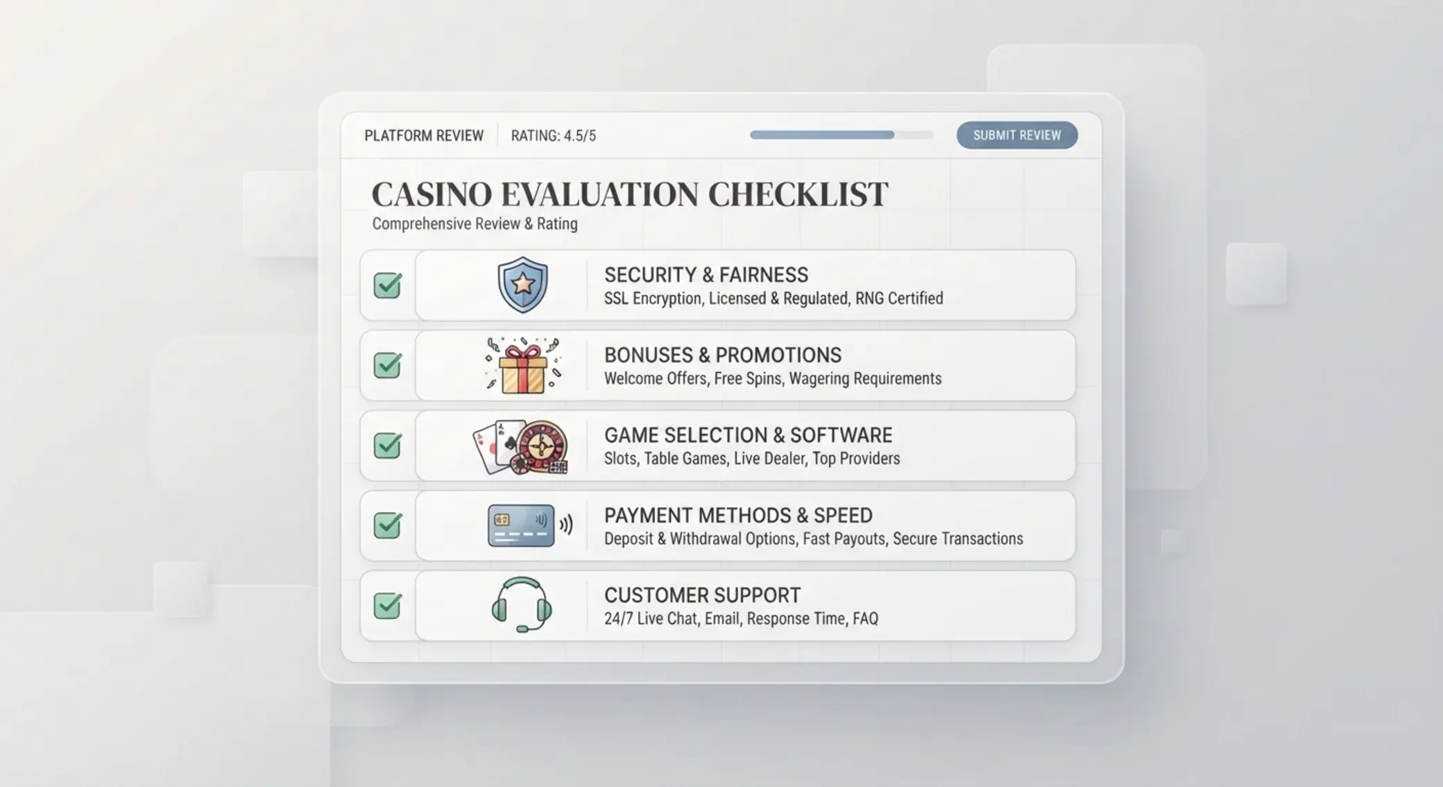 Checklist základných kritérií pri hodnotení online kasína