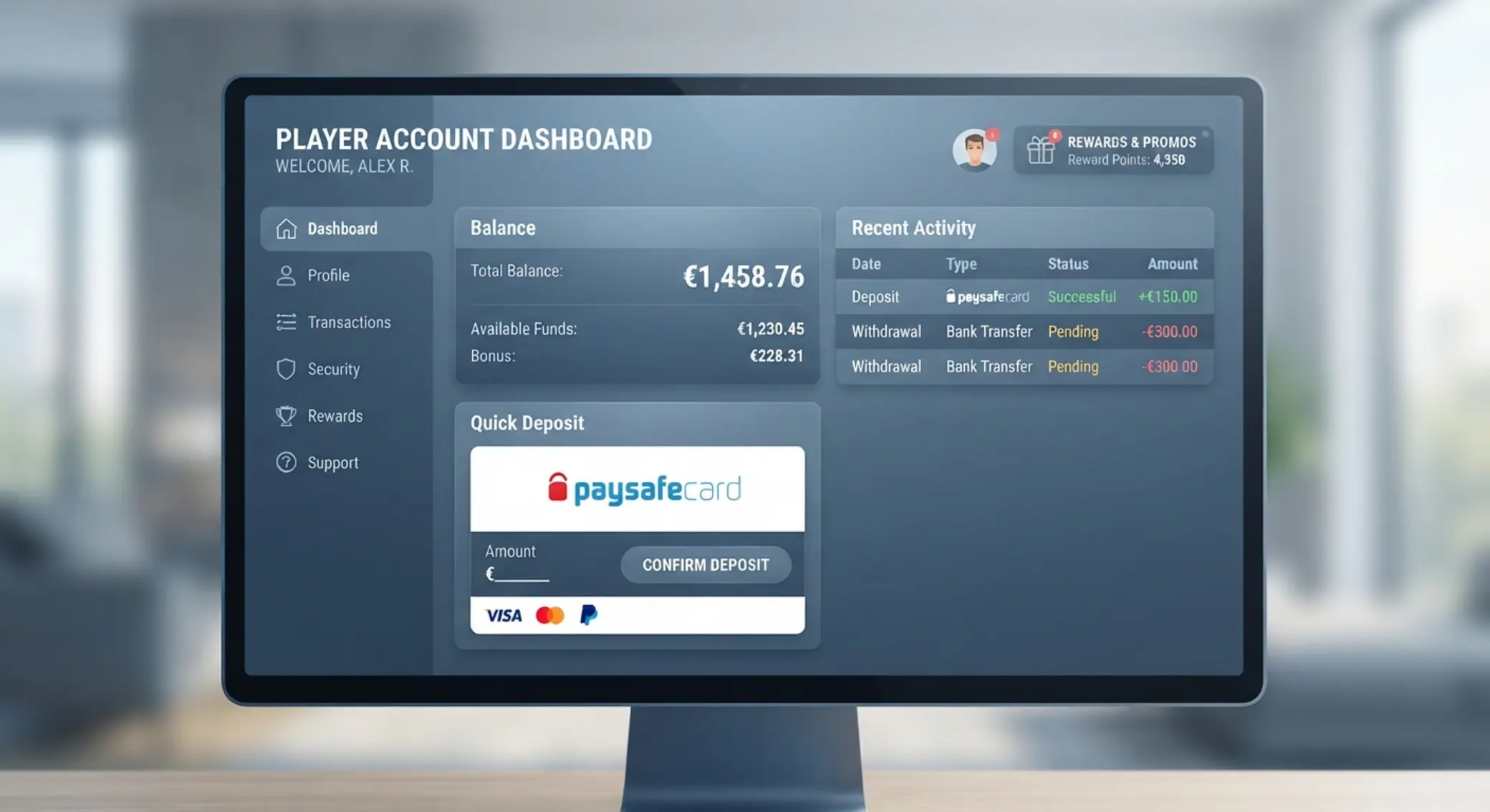 Hráčsky účet s paysafecard a bonusovou ikonou