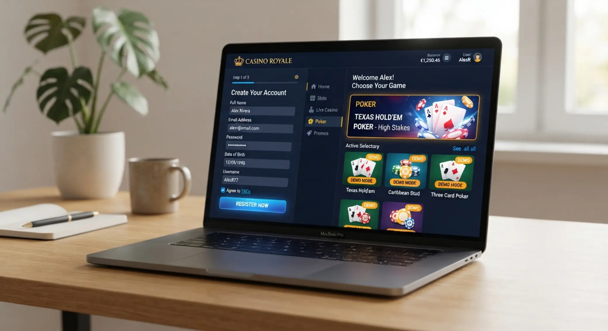 Výber demo pokru a registrácia v online kasíne
