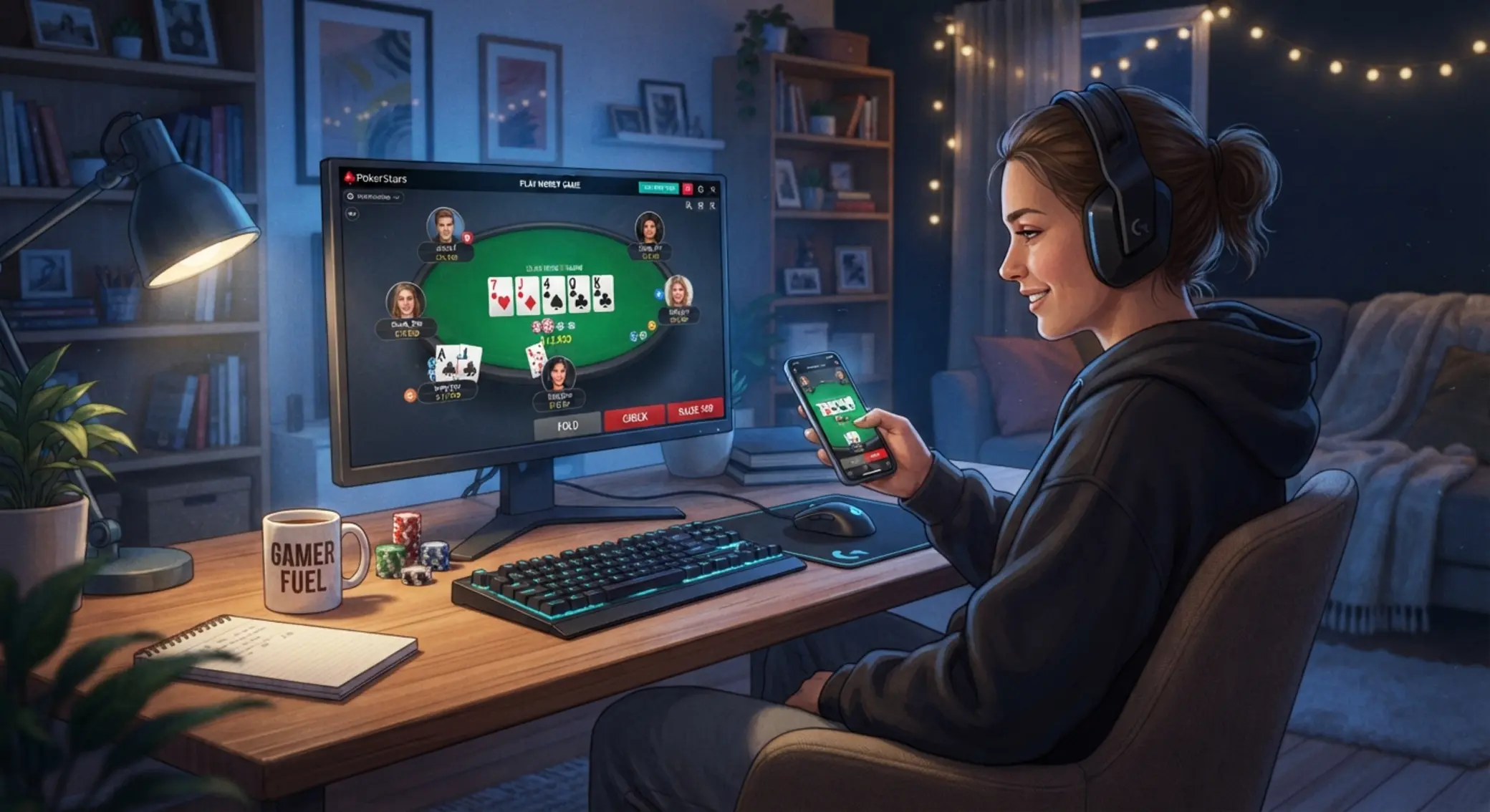 Hráč skúša poker online zadarmo na počítači a mobile