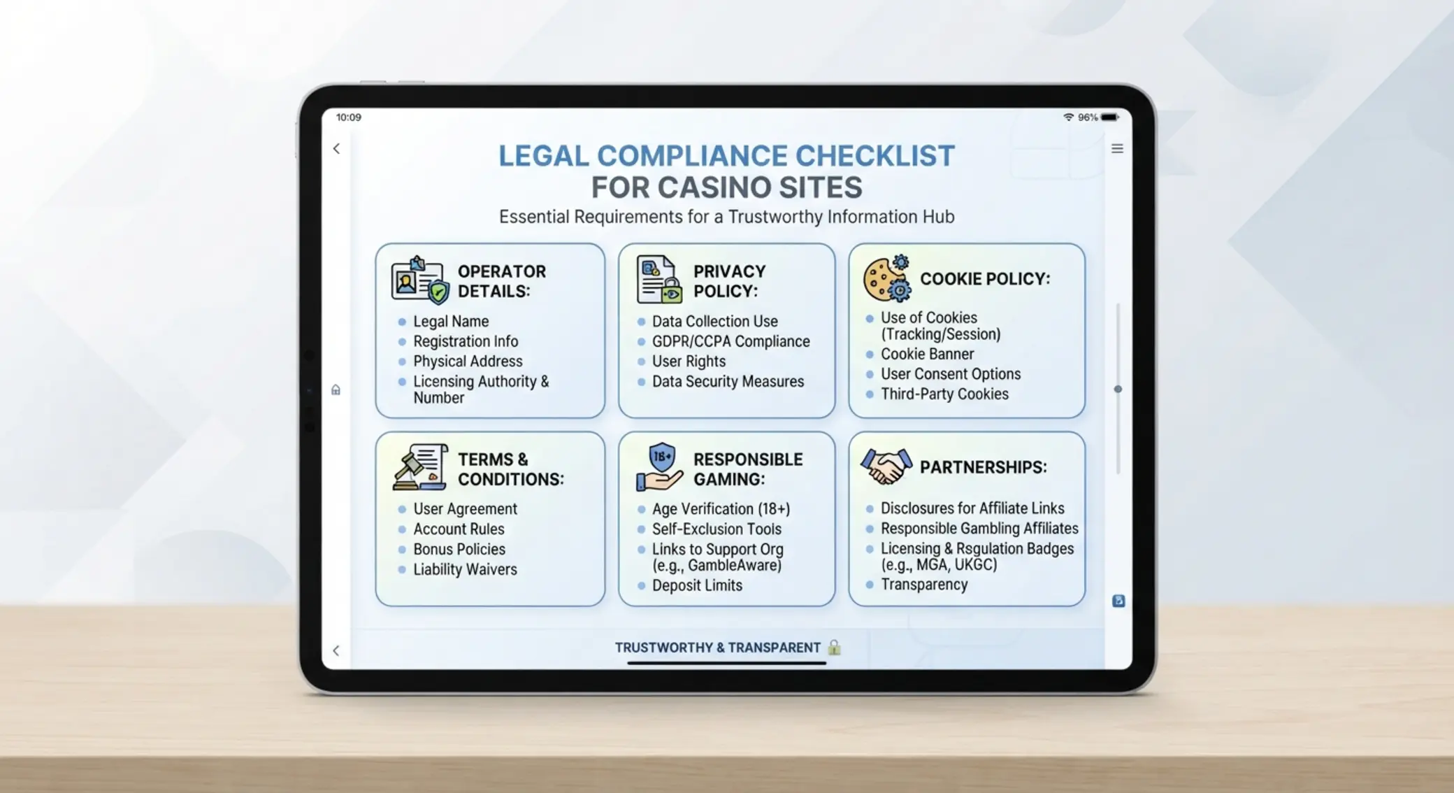 Checklist právnych informácií pre návštevníka casino webu