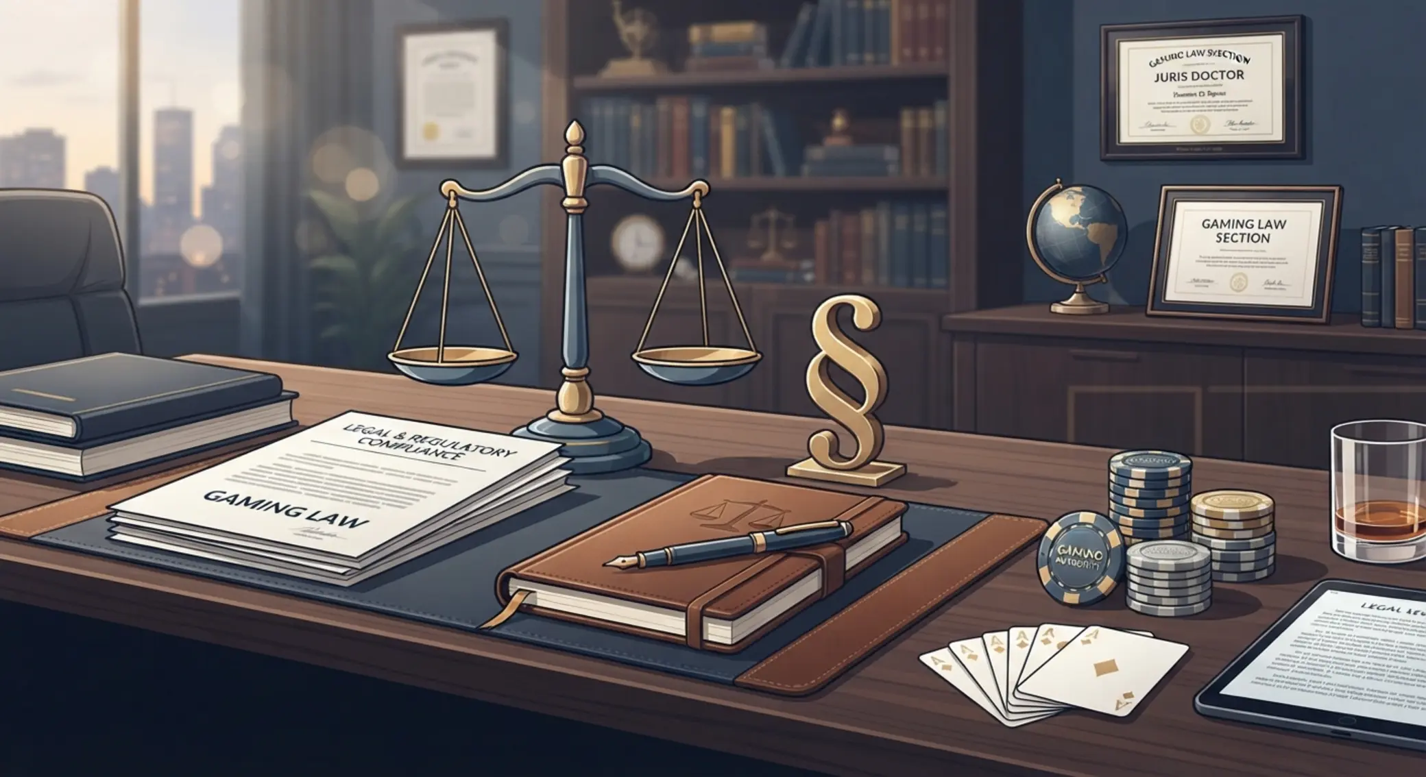 Právna ilustrácia s paragrafom a casino prvkami