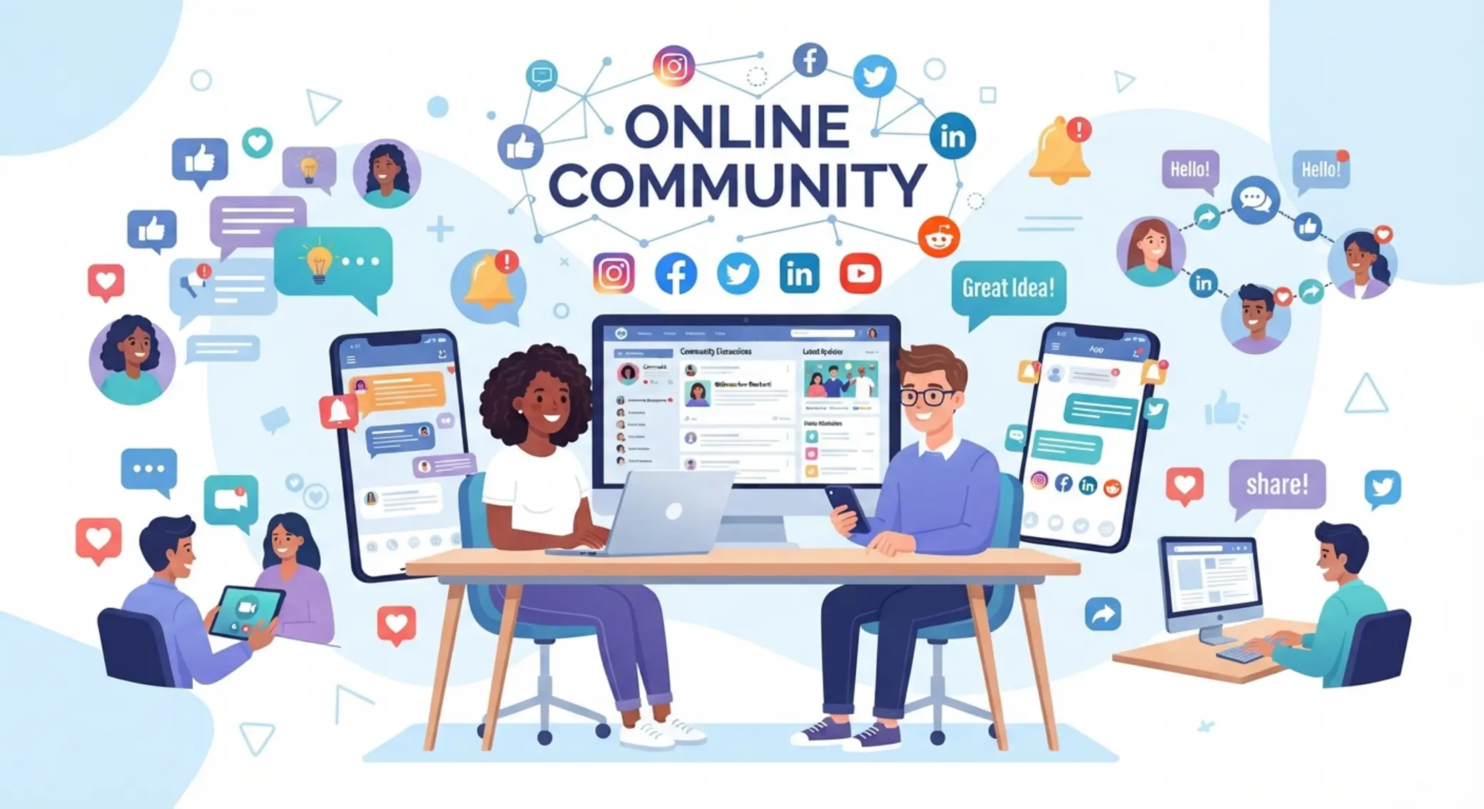Ilustrácia online komunikácie a sociálnych sietí